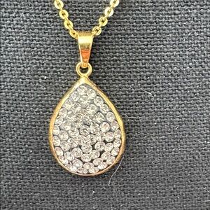 Teardrop Pave Pendant on Gold Toned 18 inch Chain